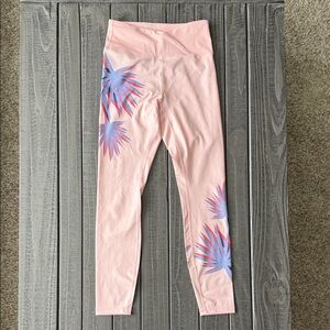 Wildfox Pink Leggings with Blue Palm Pattern